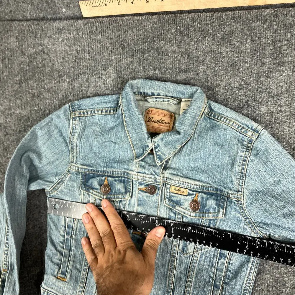 Levi‎ Strauss Jacket Girls M Blue Denim Button Front Trucker Jean Western Style